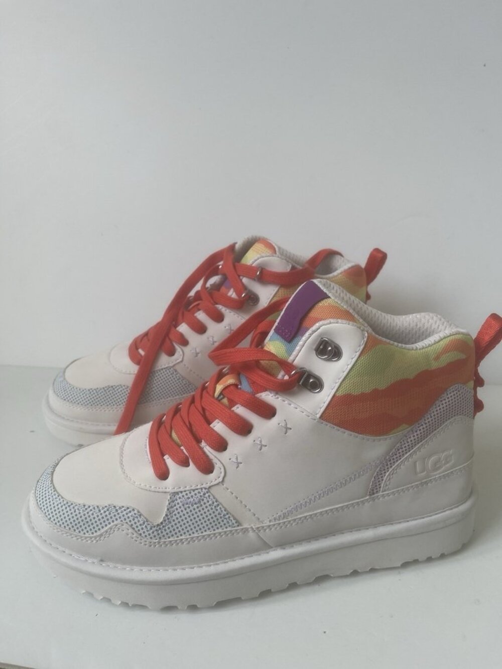 UGG Pride Highland Hi Cali Collage Sneakers Rainbow White Leather NWOB 9.5 - Picture 11 of 12